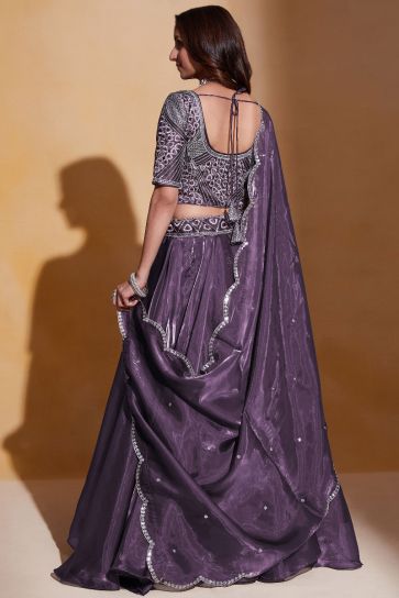 Purple Color Embroidered Wedding Wear Lehenga Choli In Organza Silk Fabric