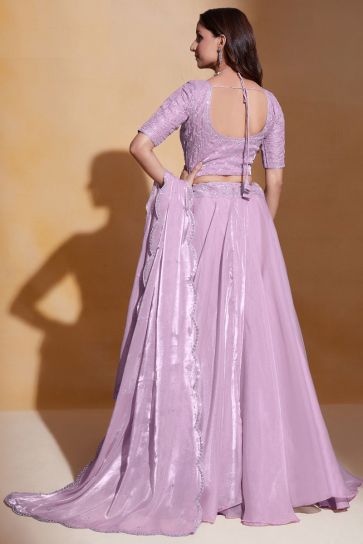 Embroidered Pink Color Designer Lehenga Choli In Organza Silk Fabric