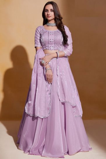 Embroidered Pink Color Designer Lehenga Choli In Organza Silk Fabric