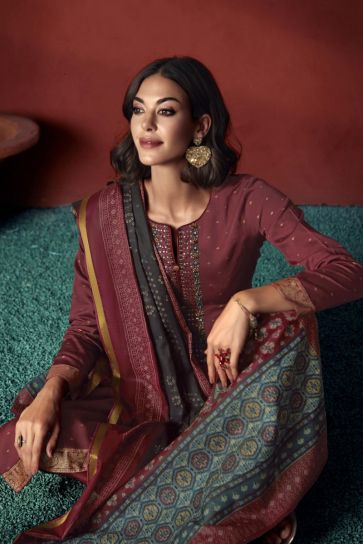 Brown Color Viscose Fabric Embroidered Vintage Salwar Suit