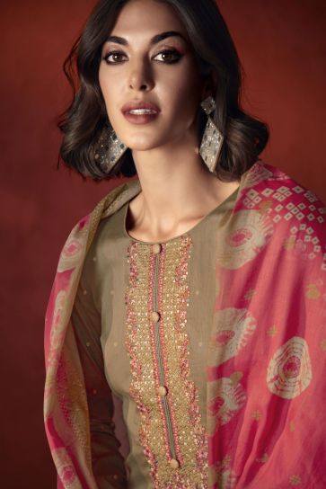 Embroidered Beige Color Fabulous Salwar Suit In Viscose Fabric