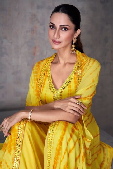 Diksha Singh Yellow Color Glorious Georgette Readymade Indo Western Palazzo With Shrug 