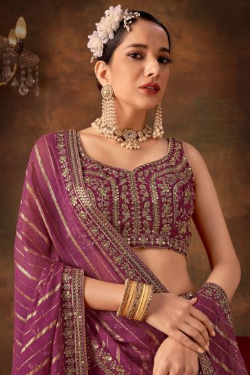 Pink Color Embroidered Wedding Wear Lehenga Choli In Georgette Fabric