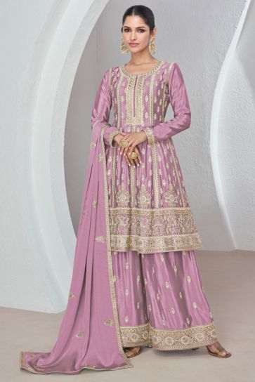 Vartika Singh Fashionable Lavender Color Chinon Fabric Readymade Palazzo Suit 