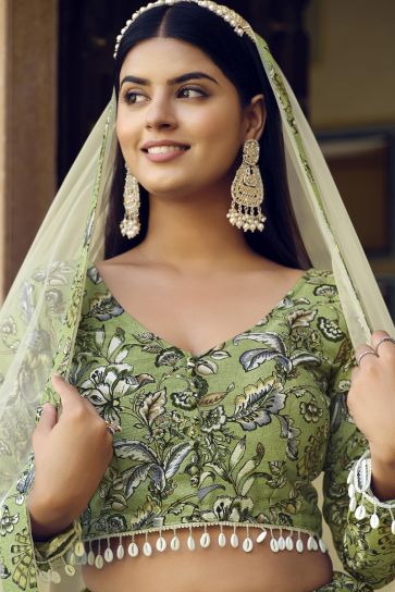 Art Silk Green Occasion Wear Printed Lehenga Choli