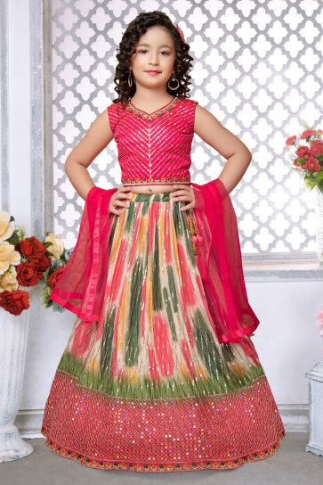 Rani Chinon Fabric Wedding Wear Embroidered Kids Readymade Lehenga Choli