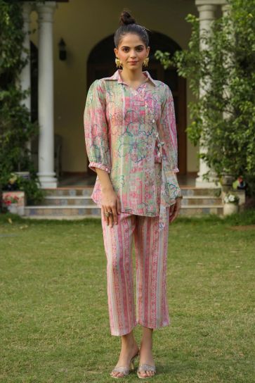 Multi Color Cotton Fabric Fancy Printed Party Wear Designer Readymade Co-Ord Set