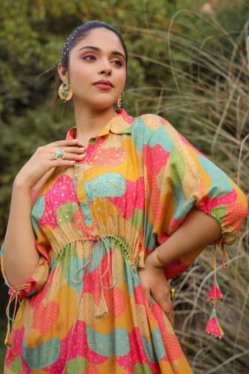 Multi Color Party Wear Printed Cotton Fabric Stylish Readymade Co-Ord Set