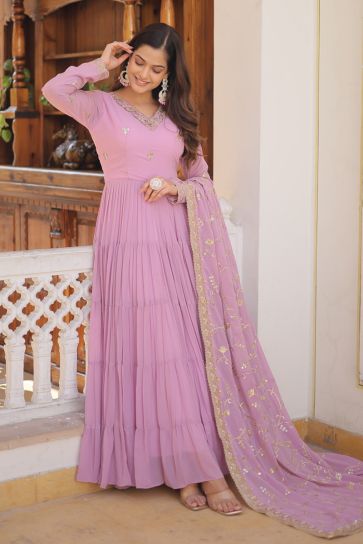 Embroidered Georgette Fabric Readymade Anarkali Style Long Gown With Dupatta