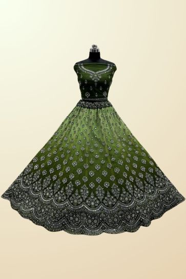 Incredible Net Fabric Green Color Embroidered Lehenga Choli