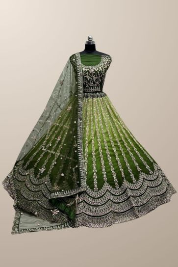 Radiant Green Color Silk Fabric Embroidered Lehenga Choli