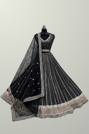 Black Color Aristocratic Wedding Wear Bridal Lehenga In Net Fabric