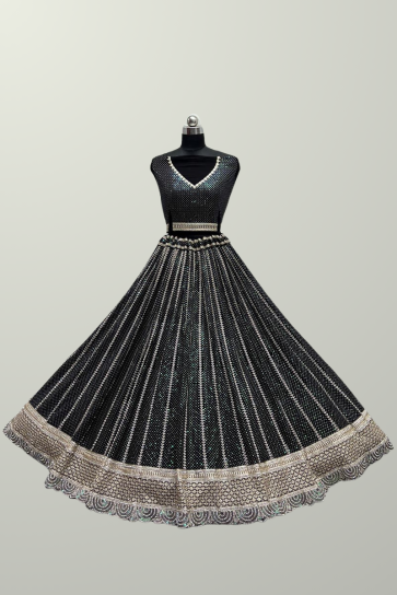 Black Color Aristocratic Wedding Wear Bridal Lehenga In Net Fabric