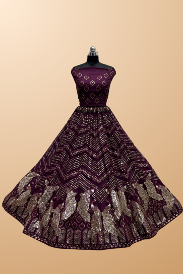 Purple Net Lehenga Choli with Sequins Work