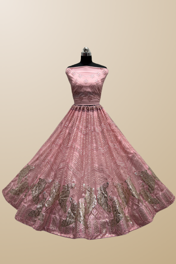 Pink Color Net Sequins Work Lehenga Choli