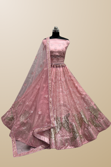 Pink Color Net Sequins Work Lehenga Choli