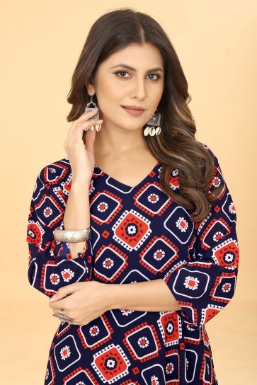 Navy Blue Color Georgette Fabric Beauteous Kurti With Digital Printed Work