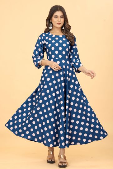 Attractive Georgette Fabric Blue Color Kurti With Digital Printed Work