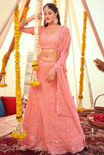 Pink Color Embroidered Precious Lehenga In Georgette Fabric