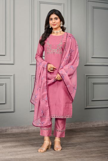 Glorious Festive Wear Pink Color Cotton Silk Readymade Salwar Suit