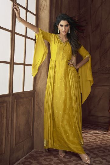 Dimple Sharma Yellow Color Ravishing Readymade Georgette Gown