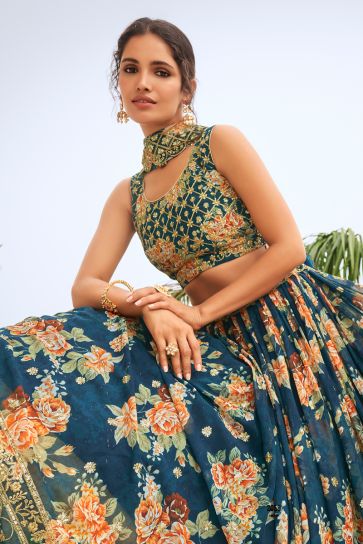 Vartika Singh Georgette Fabric Teal Color Gorgeous Look Lehenga