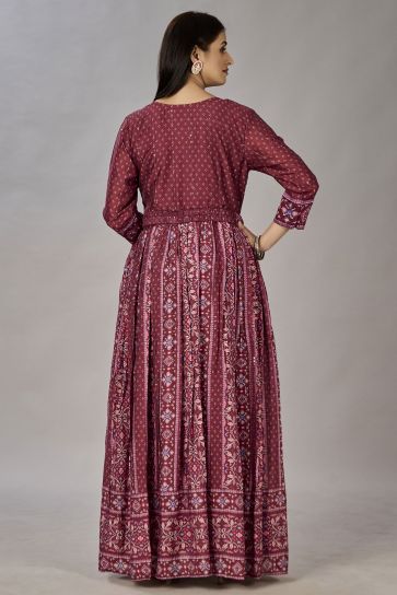 Traditional Maroon Color Art silk Fabric Embroidered Readymade Gown 