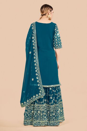 Teal Color Georgette Fabric Charming Function Wear Palazzo Suit