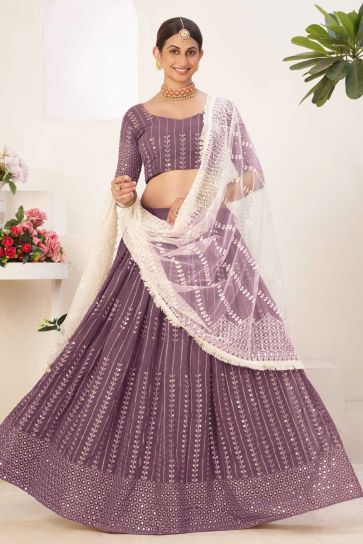 Georgette Fabric Lavender Color Lehenga With Winsome Sequins Work