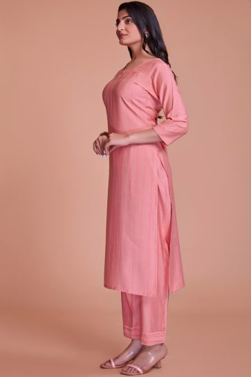 Charming Peach Color Viscose Fabric Readymade Kurti With Pant