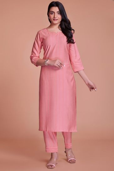 Charming Peach Color Viscose Fabric Readymade Kurti With Pant