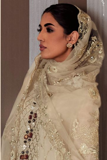 Organza Fabric Imposing Embroidered Salwar Suit In White Color