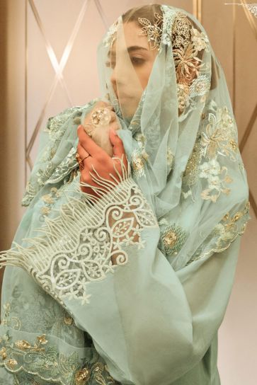 Embroidered Organza Fabric Light Cyan Color Wonderful Salwar Suit