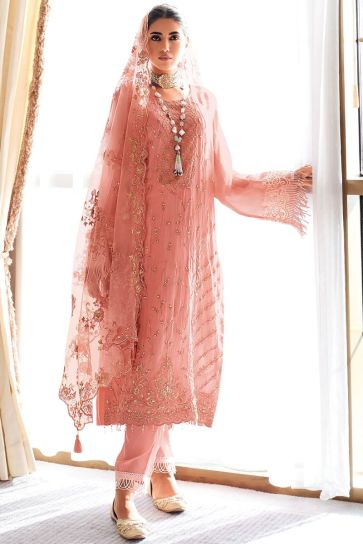 Organza Fabric Pink Color Embroidered Stunning Salwar Suit