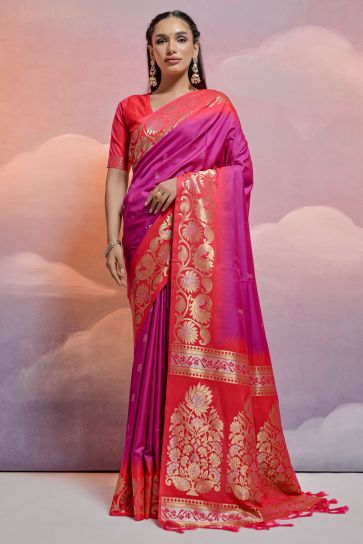 Magenta Art Silk Fabric Festive Wear Fancy Weaving Work Saree
