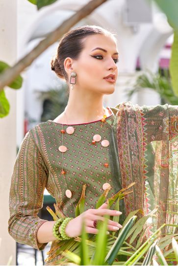 Olive Color Fancy Fabric Festival Wear Classic Salwar Suit