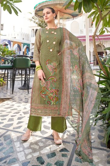 Olive Color Fancy Fabric Festival Wear Classic Salwar Suit