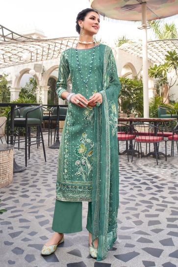 Sea Green Color Fancy Fabric Festival Wear Vintage Salwar Suit
