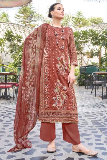 Festival Wear Brown Color Fabulous Salwar Suit In Fancy Fabric