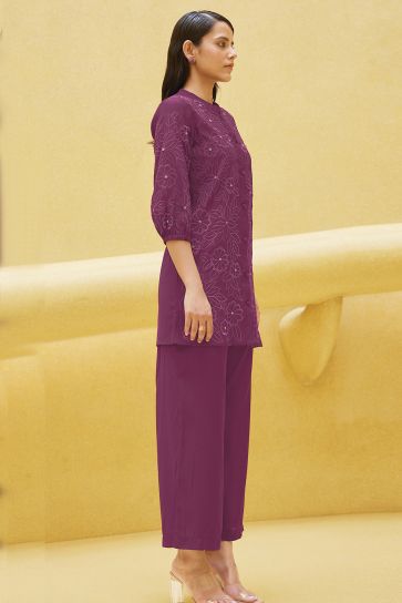 Purple Color Viscose Fabric Function Wear Pretty Readymade Co-Ord Set