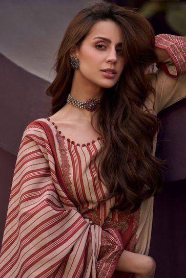 Cotton Fabric Maroon Color Festive Look Winsome Salwar Suit