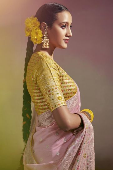 Pink Color Splendid Minakari Pallu Saree In Viscose Fabric