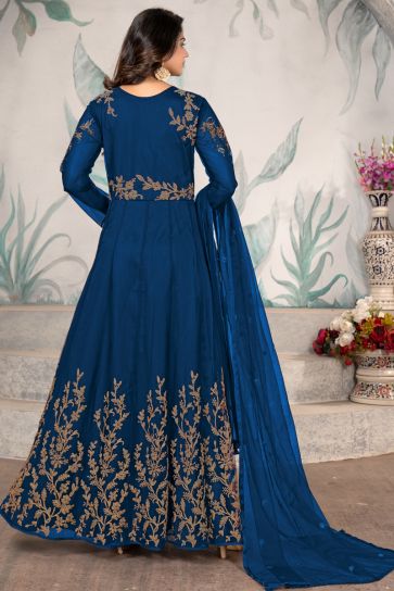 Net Fabric Beatific Anarkali Suit For Function In Blue Color