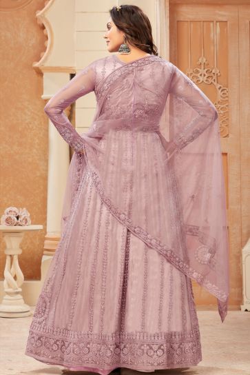 Pink Color Net Fabric Elegant Embroidered Anarklai Suit