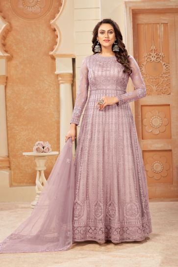 Pink Color Net Fabric Elegant Embroidered Anarklai Suit