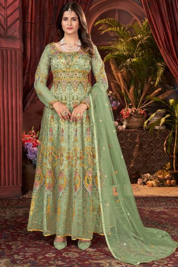 Komal Vora Excellent Net Fabric Sea Green Color Anarklai Suit For Function