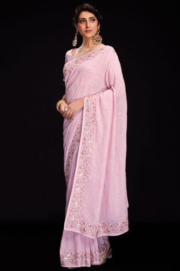 Sequins Work Wonderful Georgette Saree For Function In Pink Color