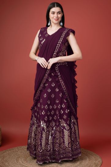 Stunning Purple Color Georgette Fabric Sequins Work Lehenga for Function