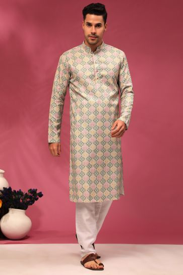 Art Silk Multi Color Magnificent Readymade Men Kurta For Sangeet Wear
