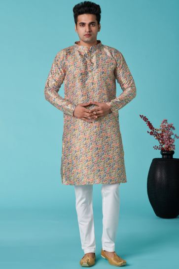 Beautiful Multi Color Wedding Wear Readymade Kurta For Men In Art Silk Fabric